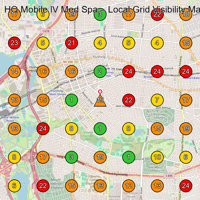HQ Mobile lV Med Spa Medical Spa GeoGrid ranking map for Queens NY